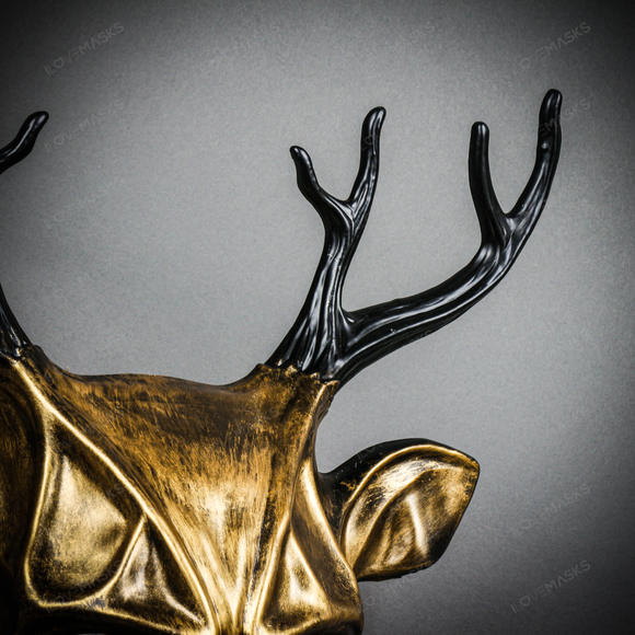 Antler Deer Black Horn Devil Halloween Masquerade Mask - Metallic Gold - Picture 9 of 10